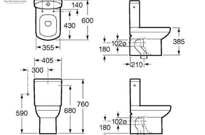 Bản vẽ kích thước bồn cầu và khoảng cách so với tường